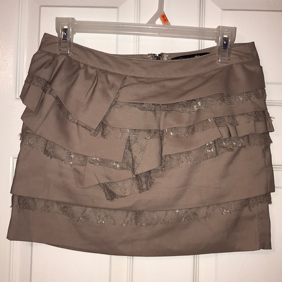 Taupe Ruffle Mini Skirt - Picture 2 of 5